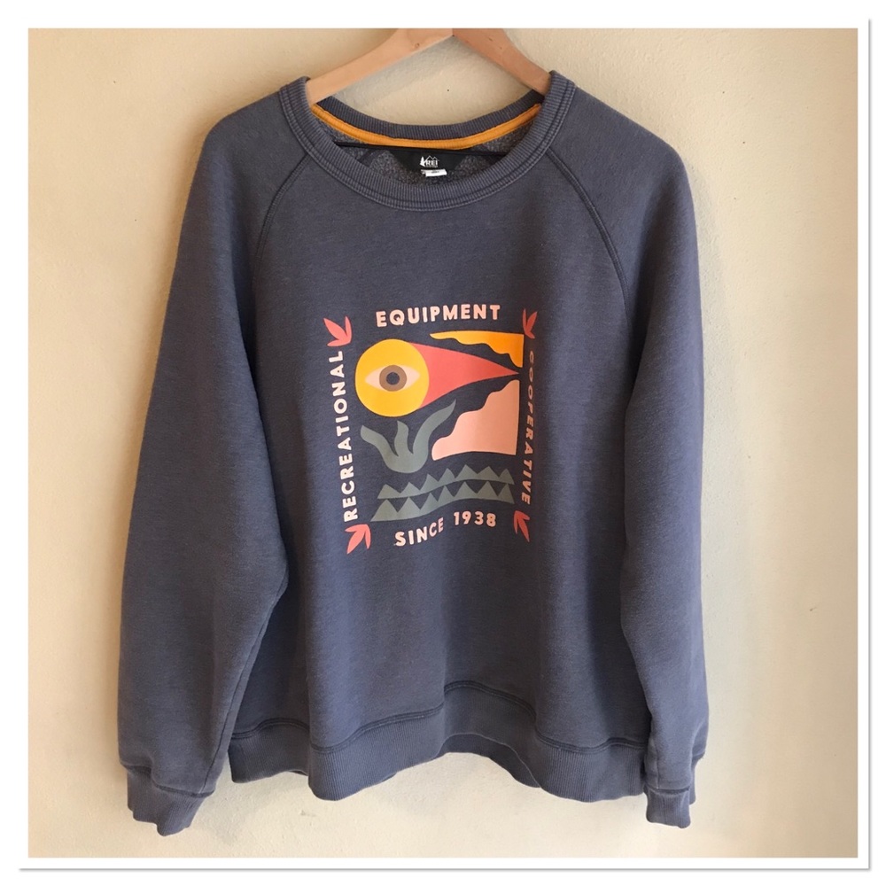 REI Co-op Blue Graphic Crewneck Fleece Pullover Sweatshirt Unisex Size XL